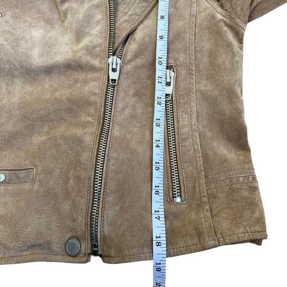 Blank NYC SL8 Genuine Suede Moto Jacket in Tan Sz S Cropped Lined Zip Closure - Picture 14 of 16